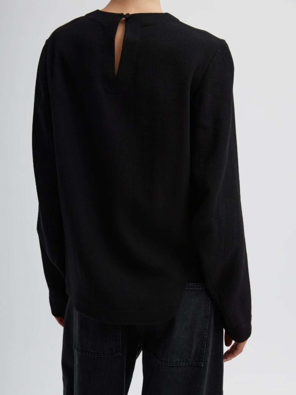 Tibi Melee Crepe Long Sleeve Top Black Italian Wool Crepe Size 12 - Picture 3 of 5